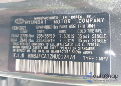 2022 Hyundai Tucson Hybrid Sel Convenience из США, поврежденный, VIN KM8JFCA12NU012478